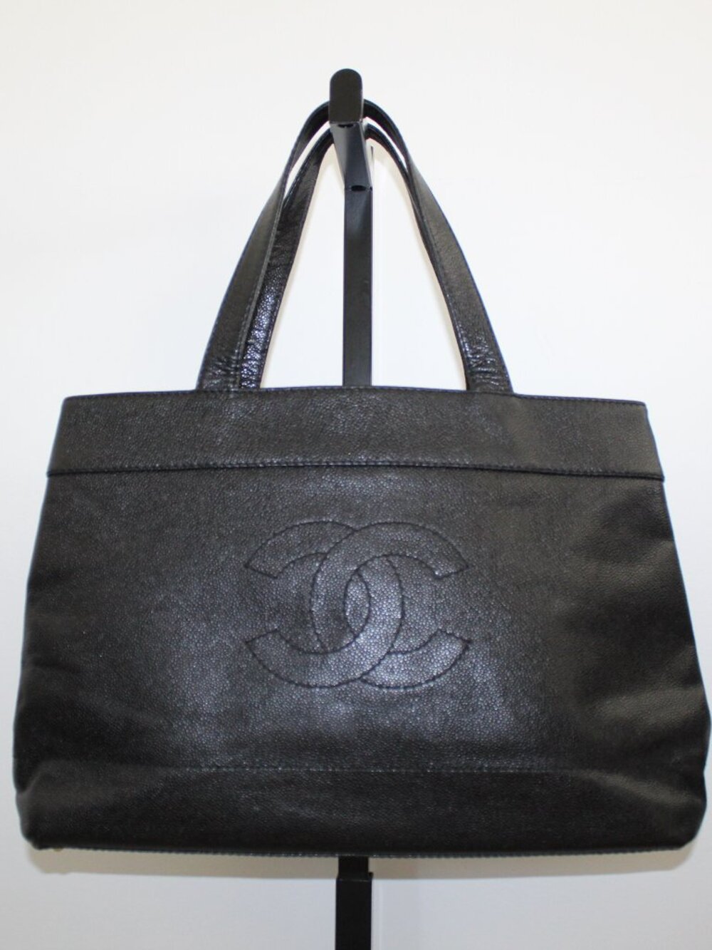 Chanel Black Caviar leather CC Timeless Tote Shopper Shoulder Bag Vintage